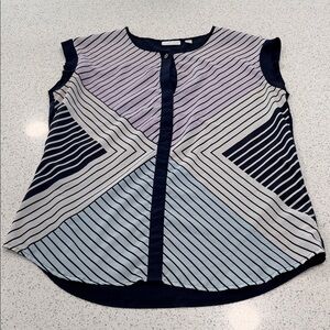 New York & Company Navy and Lavender Striped Blouse